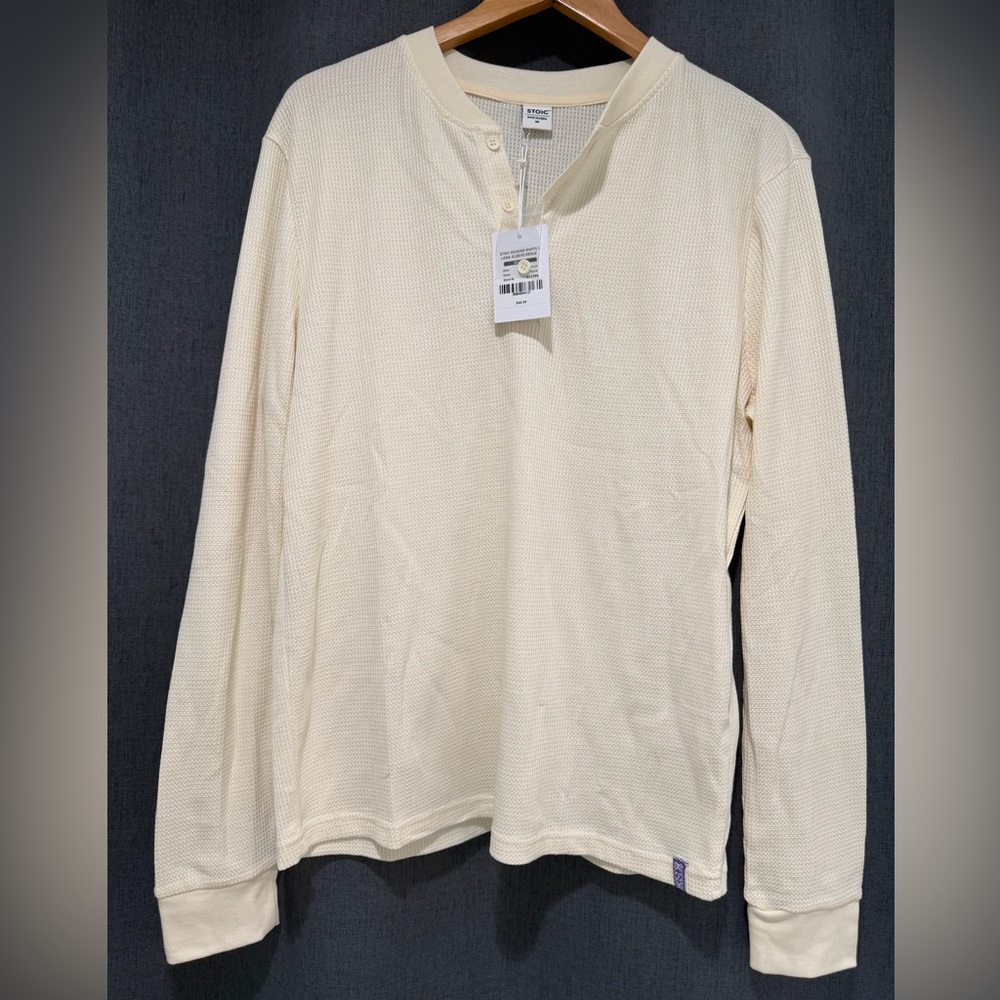 Men's Off-White Waffle Long Sleeve Henley Size M